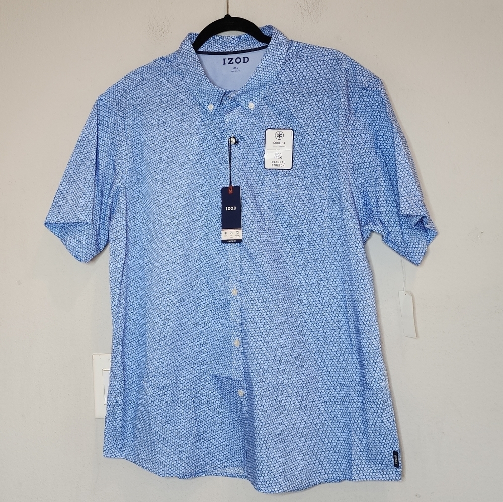 NWT IZOD Football Printed Blue Short Sleeve Button Down Shirt. Men's Size XXL. - Picture 7 of 16